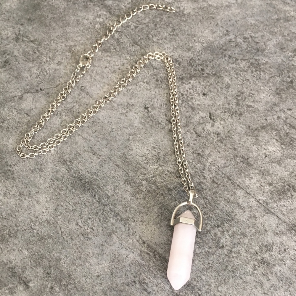 Rose Quartz Silver Toned Healing Point Necklace. - Picture 5 of 8